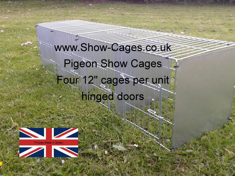 12" x 12" x12" pigeon show cages with hinged doors and solid divisions, cable ties to assemble or rings if required.
