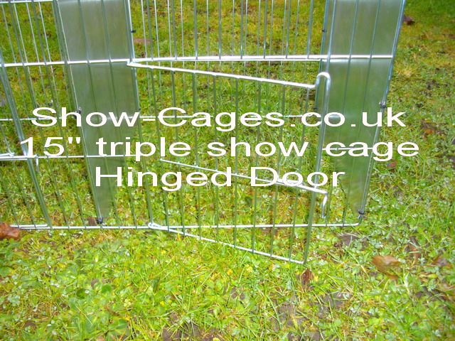 15" show cage triple with hinged  doors and solid divisions