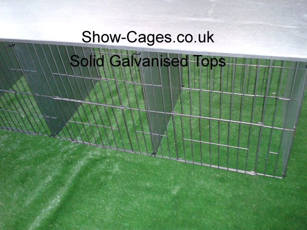 show cage tops Designed to be placed on top of the show cage to enable stacking of cages either at the show or in your pening shed. Show-Cages.co.uk can make these galvanised tops to fit our show cages, just ask.