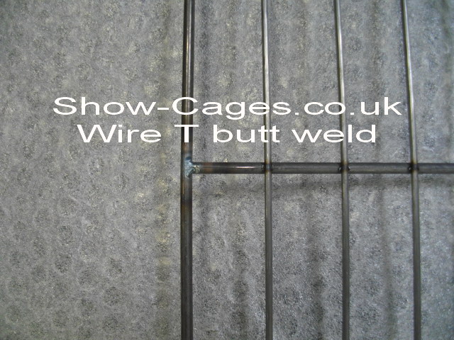 Cross wires are "T" butt welded or "tig" welded to produce a firm wire joint which prevents the poultry show cage distorting